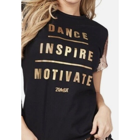 ZUMBA Hip Hop Dance Sweat Pants Top Shirt Set Women Small Rose Sequence Gold - Picture 6 of 16